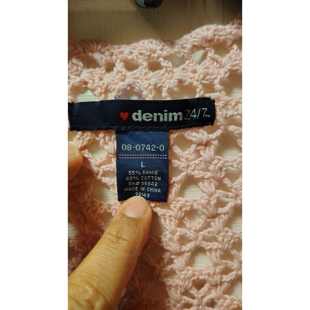 Denim 24/7 Large Pink Crochet Knit Short Sleeve Cardigan - Picture 5 of 5